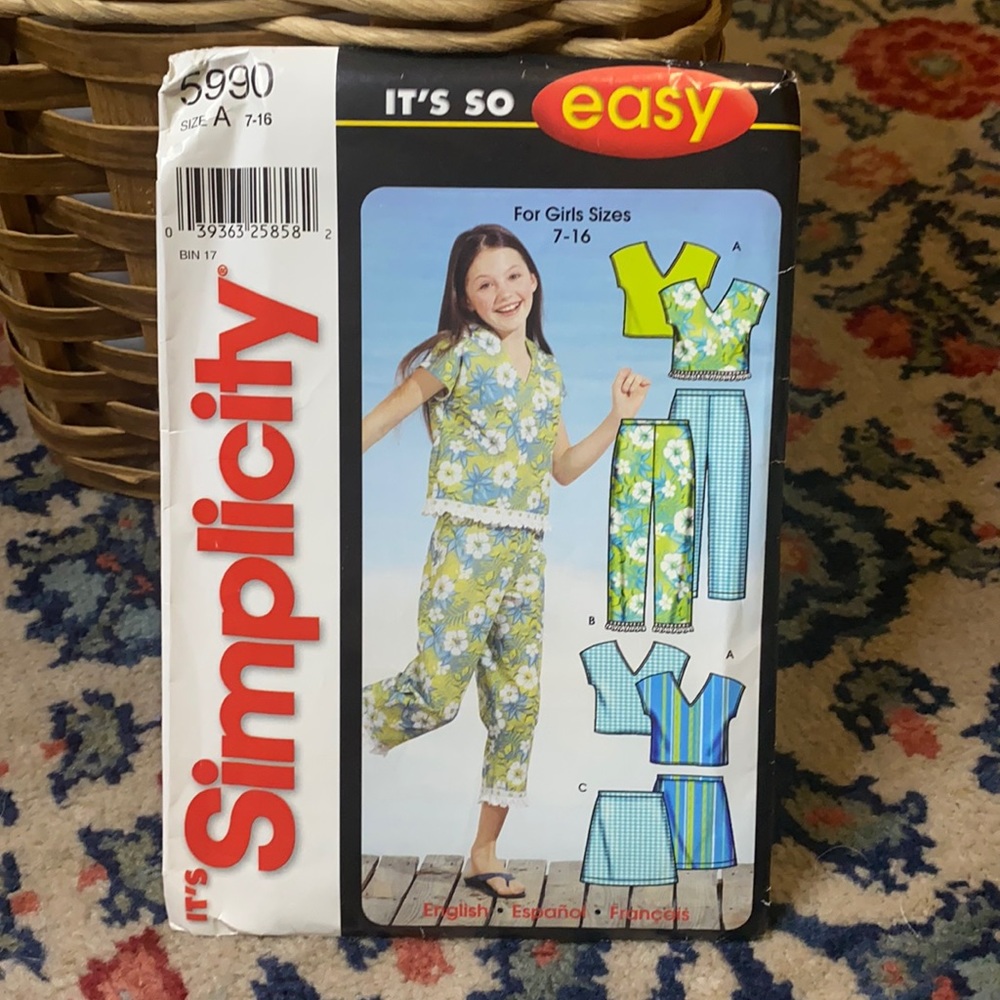 size girls 7 8 10 12 14 16 Simplicity pattern 5990 shirt pants shirt